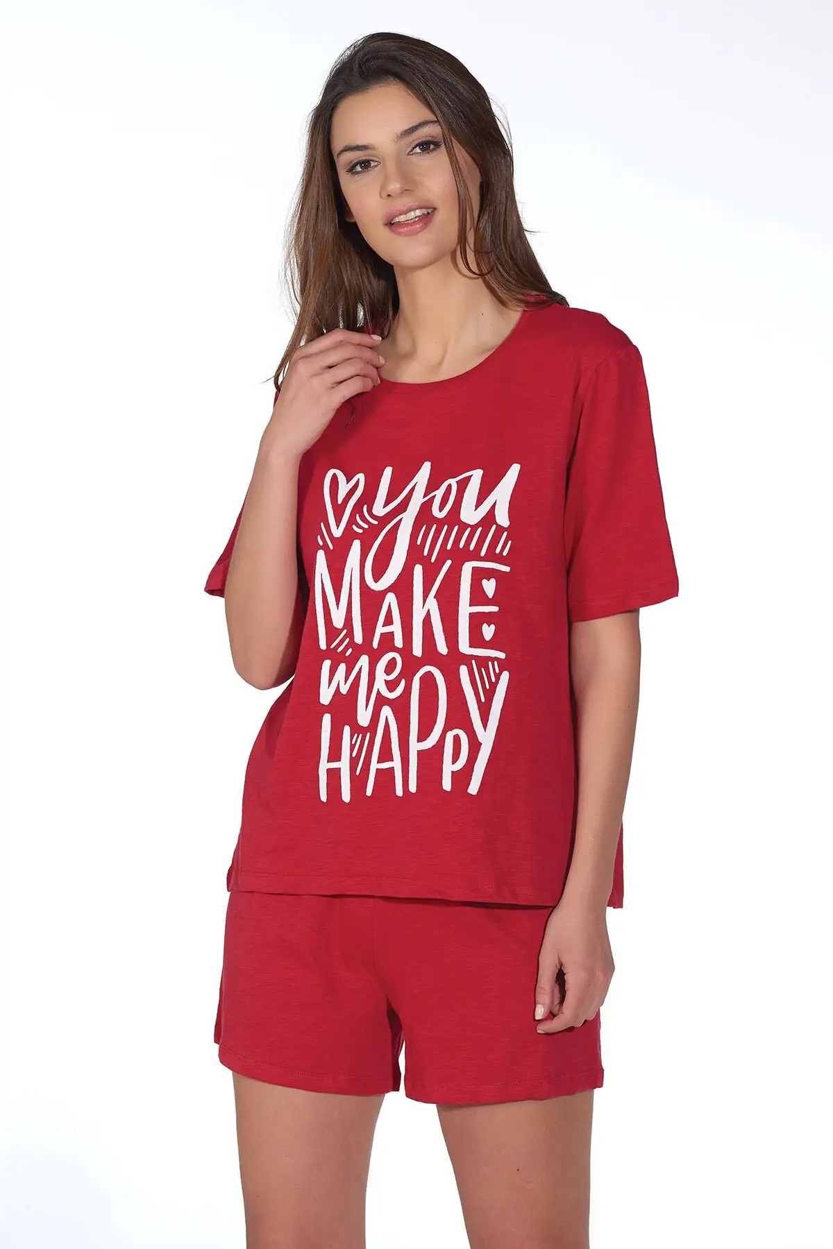 Ночная сорочка женская с красным принтом и шорты 
Ночная сорочка женская с красным принтом и шорты