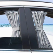 2pcs Universal Car Sun Shade Side Window Curtain Auto Foldable Uv Protection Black Pure Cloth Sun Visor Blinds Cover Car-Styling