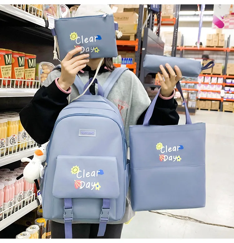 4 Piece Set Student Backpack Large Capacity Schoolbag Travel Backpack Solid Color Women's Backpack Book Bag For Teenager
4 Piece Set Student Backpack Large Capacity Schoolbag Travel Backpack Solid Color Women's Backpack Book Bag For Teenager