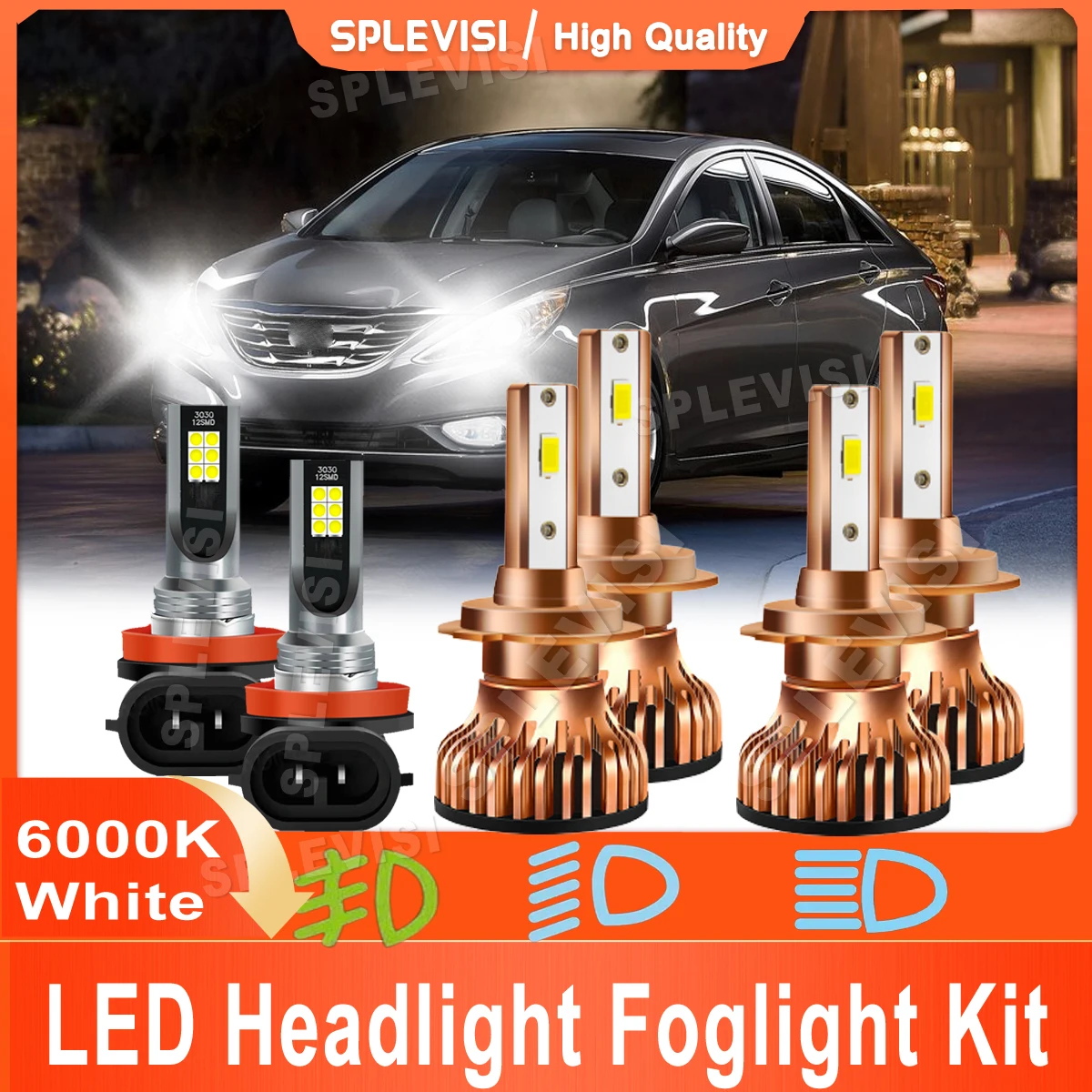 

Новая Автомобильная флюминесцентная лампа 360 °, 6000K, белая для Hyundai Sonata 2011, 2012, 2013, 2014, лампы дальнего и ближнего света H7, H7, H11, 12 В, 24 В