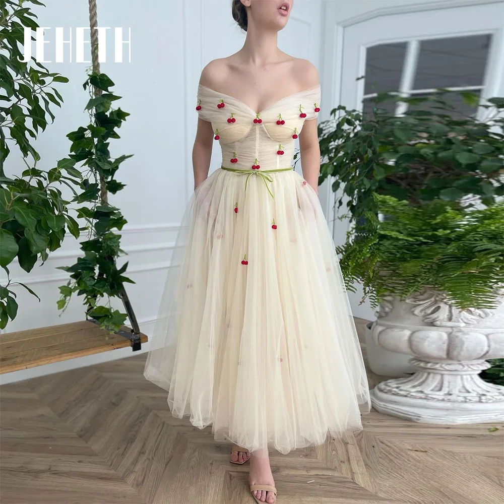 JEHETH Beige Tulle Cherry Prom Dresses Off Shoulder Ankle Length Formal Party Evening Gowns Pockets Open Back A-Line Custom Made
JEHETH Beige Tulle Cherry Prom Dresses Off Shoulder Ankle Length Formal Party Evening Gowns Pockets Open Back A-Line Custom Made
