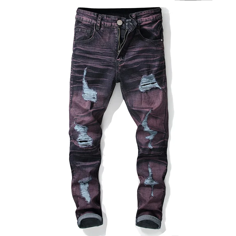 Denim Personality Jeans Men's Stretch Design Hole Trend Ripped Young Straight Trousers Large Size Trousers
Denim Personality Jeans Men's Stretch Design Hole Trend Ripped Young Straight Trousers Large Size Trousers