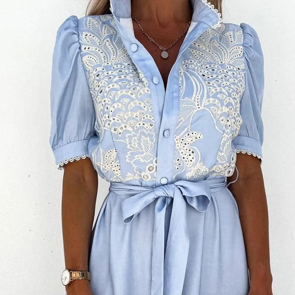 Summer Stylish Short Sleeve Single-breasted Embroidery Belt Long Dress Women Dress Belt for Banquet
Summer Stylish Short Sleeve Single-breasted Embroidery Belt Long Dress Women Dress Belt for Banquet