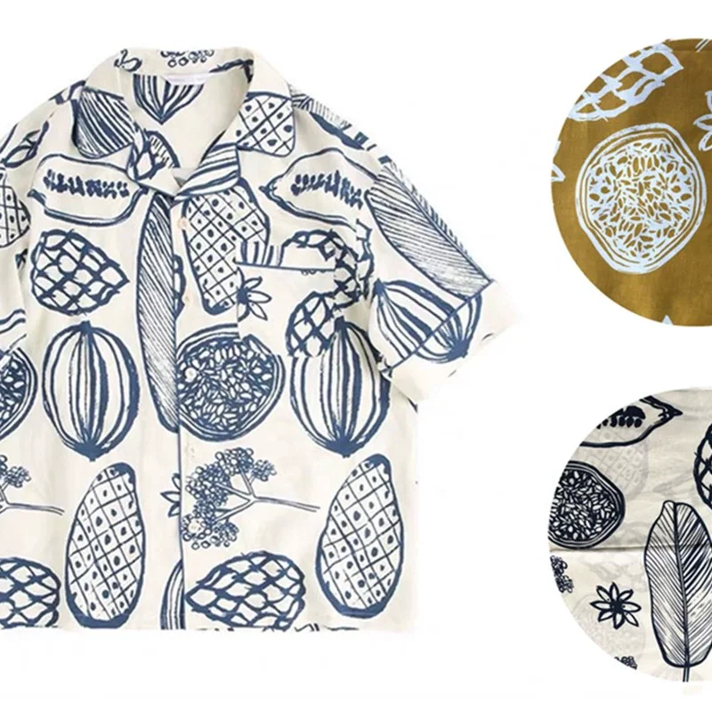 

Hawaiian pineapple, banana leaf, jacquard, dark printed cotton and linen DIY fabric for shirts