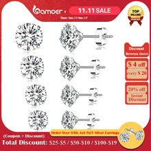 bamoer CZ Stud Earrings 925 Sterling Silver Platinum Plated Round Cubic Zirconia Hypoallergenic Earrings 4mm 5mm 6mm 7mm BSE166