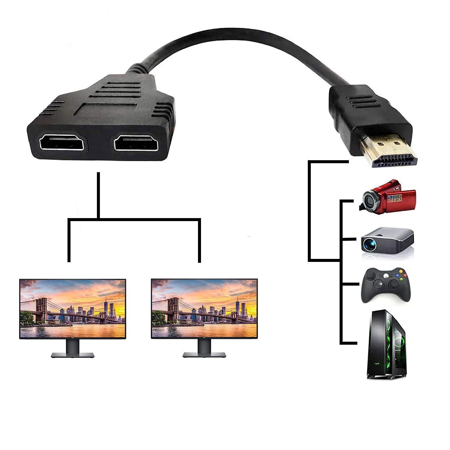 HDMI Splitter Adapter Cable 2 Dual Port Y Splitter 1 In 2 Out HDMI Male To HDMI Female 1 To 2 Way for HDMI HD LED LCD TV ps3
HDMI Splitter Adapter Cable 2 Dual Port Y Splitter 1 In 2 Out HDMI Male To HDMI Female 1 To 2 Way for HDMI HD LED LCD TV ps3