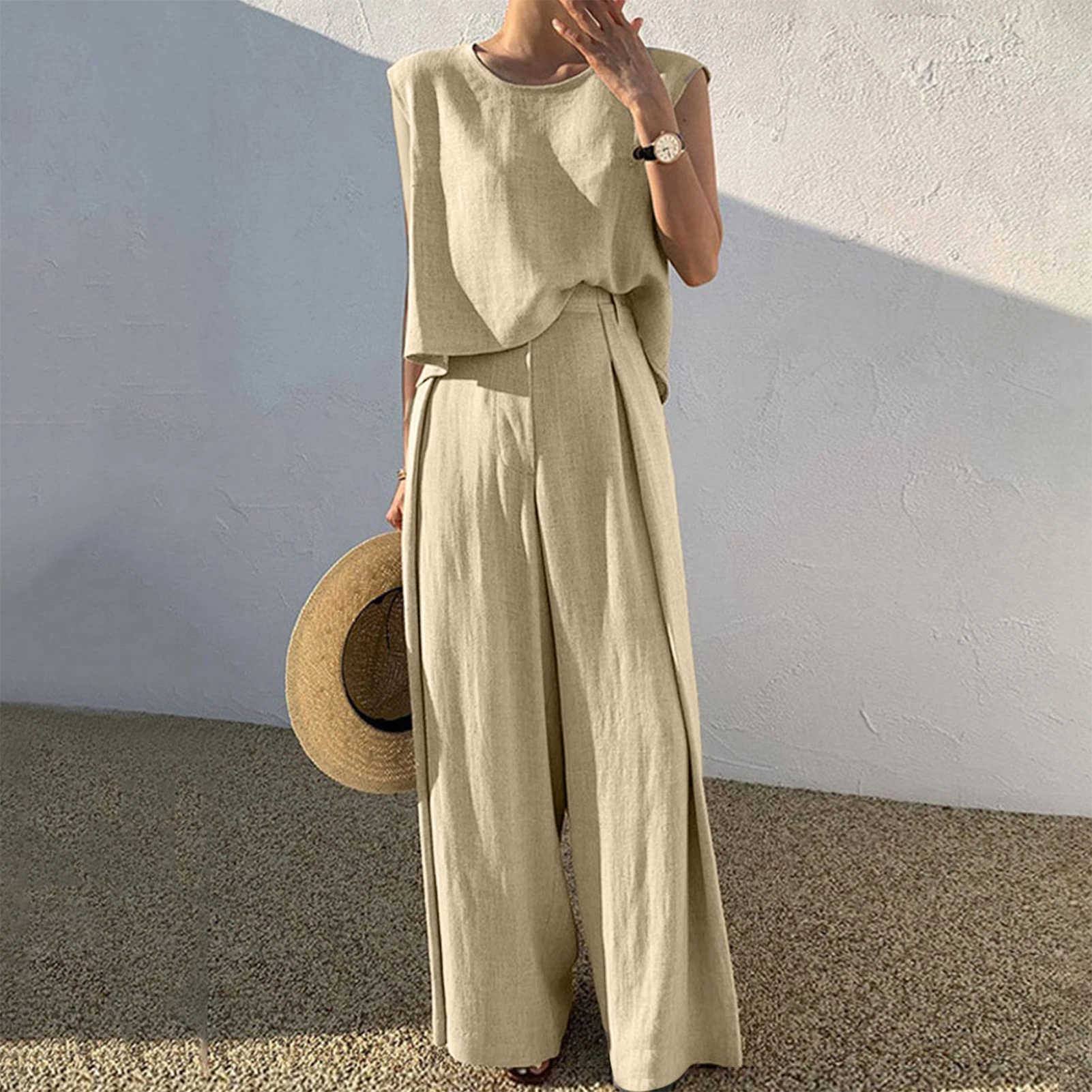 Boho Style Ladies Summer 2 Piece Outfits Solid Color Cotton Cropped Tank Tops Pants High Waist Sleeveless Daily Outfit
Boho Style Ladies Summer 2 Piece Outfits Solid Color Cotton Cropped Tank Tops Pants High Waist Sleeveless Daily Outfit
