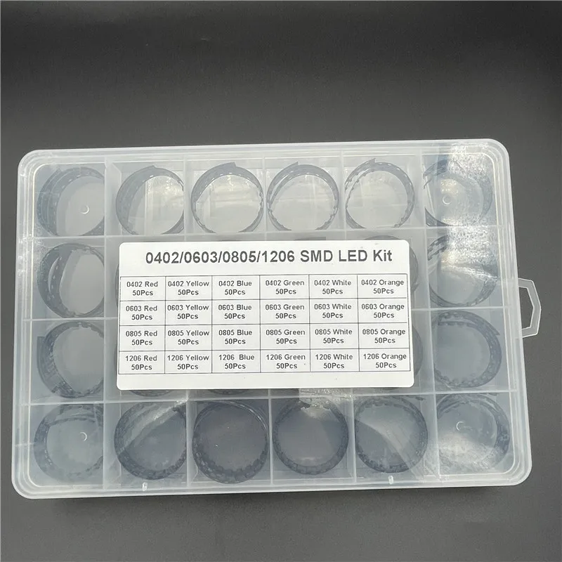 1200Pcs 0402 0603 0805 1206 SMD LED Red/Green/Blue/White/Yellow/Orange Diode Six Colors Each 50Pcs
1200Pcs 0402 0603 0805 1206 SMD LED Red/Green/Blue/White/Yellow/Orange Diode Six Colors Each 50Pcs