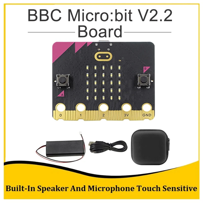 BBC Micro:Bit V2.2 стартовый комплект, встроенный микрофон, сенсорная программируемая обучающая макетная плата + сумка для хранения
BBC Micro:Bit V2.2 стартовый комплект, встроенный микрофон, сенсорная программируемая обучающая макетная плата + сумка для хранения
