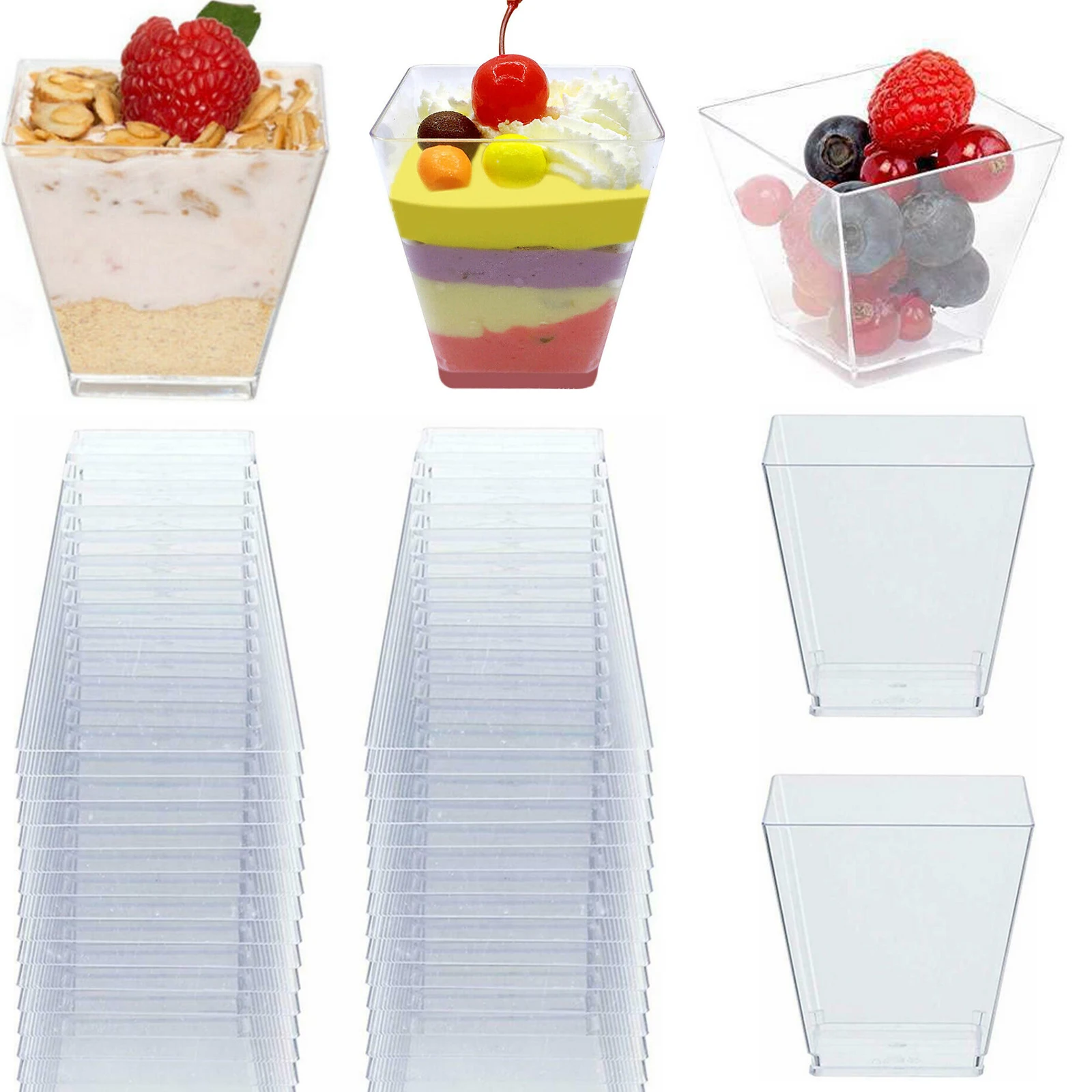 50PCS 60ml Disposable Plastic Portion Cups Clear Portion Transparent Trapezoidal Container for Jelly Yogurt Mousses Dessert
50PCS 60ml Disposable Plastic Portion Cups Clear Portion Transparent Trapezoidal Container for Jelly Yogurt Mousses Dessert