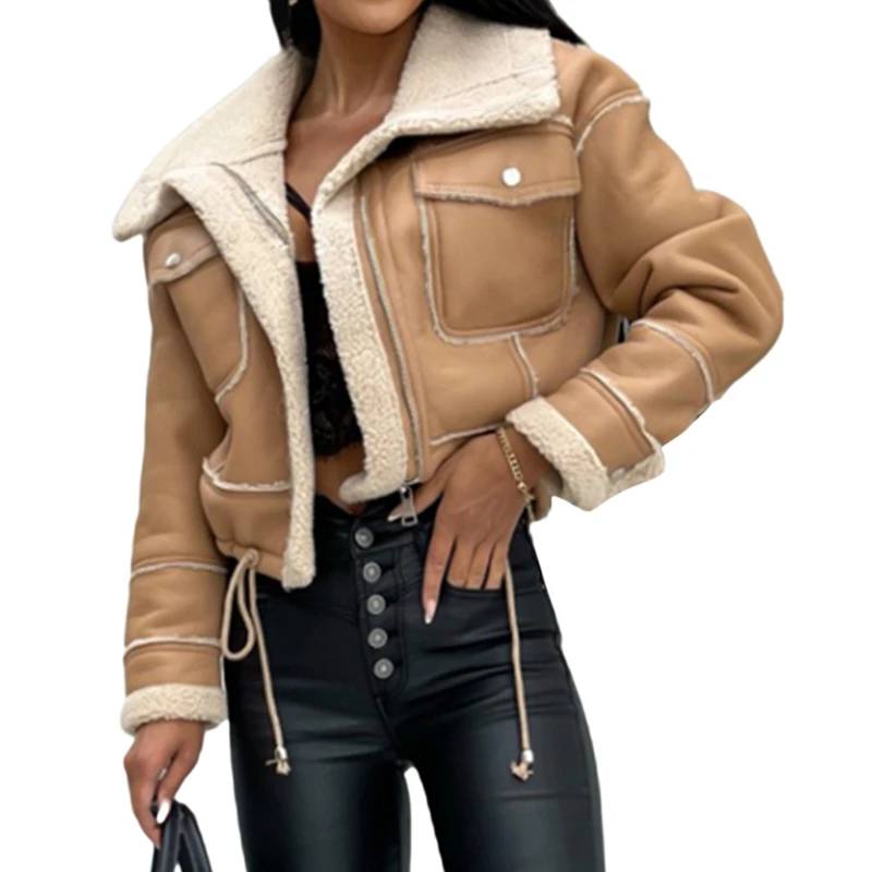 Women Fall Winter Warm Jacket Patchwork Suede Faux Leather Coat Long Sleeve Lapel Collar Zip Up Tops Outwear Fashion Streetwear
Women Fall Winter Warm Jacket Patchwork Suede Faux Leather Coat Long Sleeve Lapel Collar Zip Up Tops Outwear Fashion Streetwear
