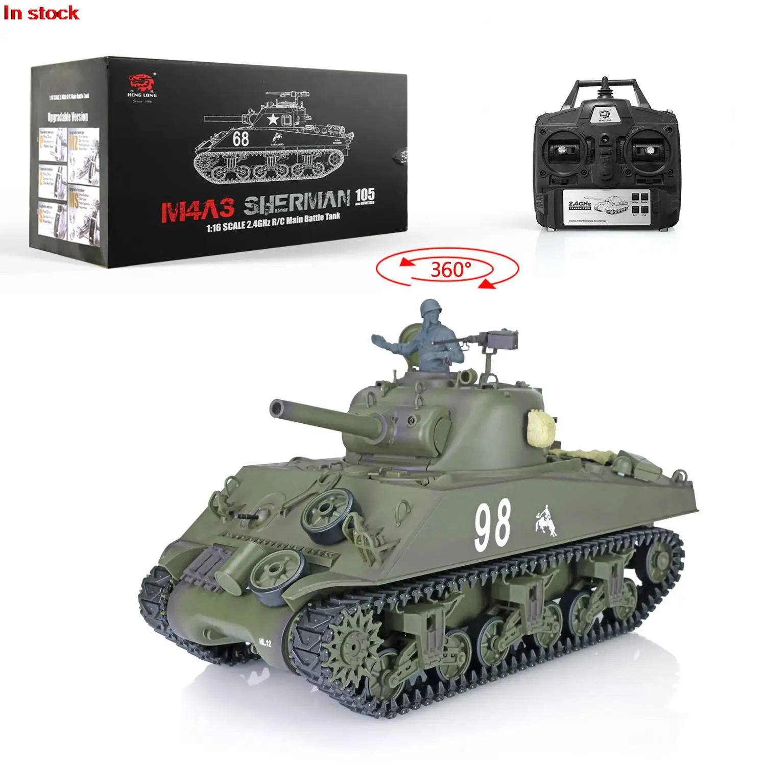 

2.4G HENG LONG 1/16 Scale 7.0 Plastic M4A3 Sherman RTR RC Tank 3898 360° Turret Boy Gifts BB Shoot Unit Speaker Light TH17667