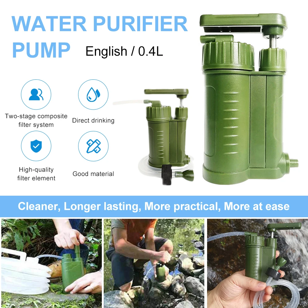 Water Purifier Pump with Replaceable 0.01 Micron Filtration System Portable Water Filter for Outdoor Survival Camping Emergency
Water Purifier Pump with Replaceable 0.01 Micron Filtration System Portable Water Filter for Outdoor Survival Camping Emergency