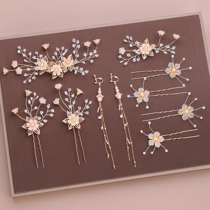 Bride Jewelry Imitation Pearl Flower Hair Clip Set Hairpin Earrings Children's Show Headwear Bridal Wedding Headdress NA
Bride Jewelry Imitation Pearl Flower Hair Clip Set Hairpin Earrings Children's Show Headwear Bridal Wedding Headdress NA