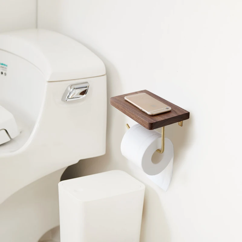

Держатель для бумажных полотенец из твердой древесины, настенный держатель для салфеток в туалет, без перфорации, аксессуары для ванной комнаты, подставка-держатель для туалетной бумаги