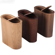 Nordic wooden trash can large-capacity with lid kitchen trash can solid wood paper basket creative kitchen storage supplies