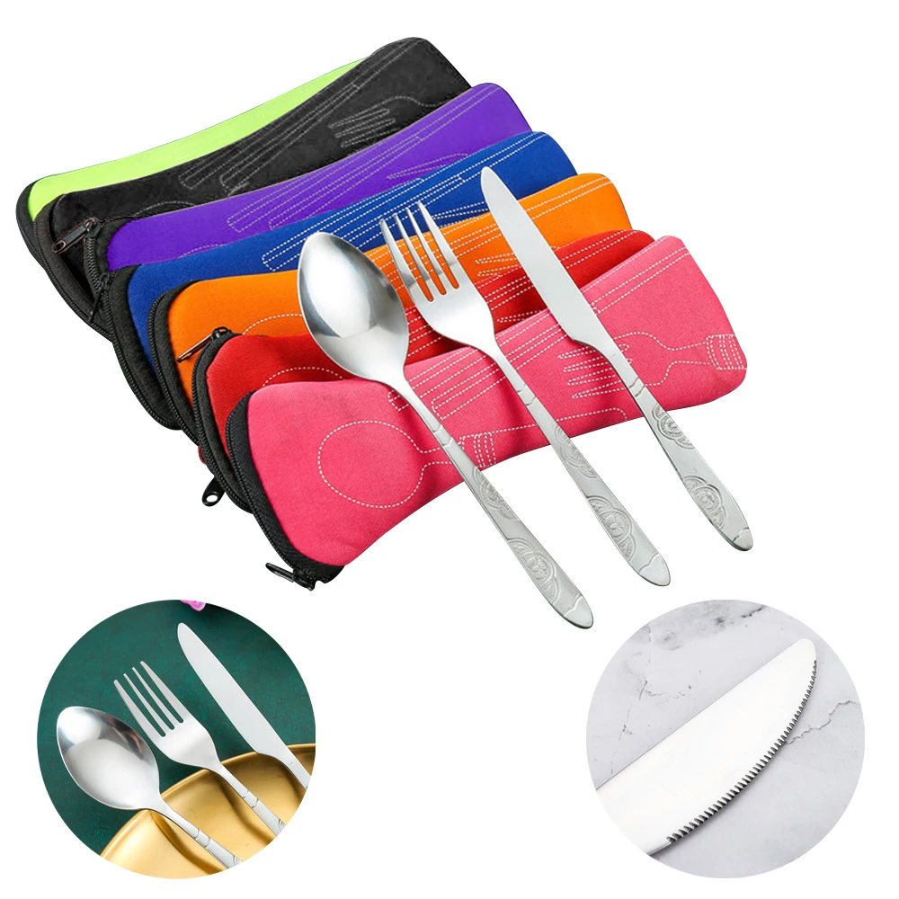 Portable Stainless Steel Tableware Creative Chinese Simple Three-piece Chopsticks Fork Spoon Set Cloth Bagged
Portable Stainless Steel Tableware Creative Chinese Simple Three-piece Chopsticks Fork Spoon Set Cloth Bagged