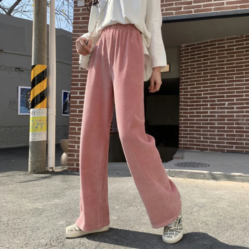 Elastic High Waist Women Corduroy Pants Retro Loose Harajuku Cute Pink Fall Straight Casual Korean Cotton Trousers New
Elastic High Waist Women Corduroy Pants Retro Loose Harajuku Cute Pink Fall Straight Casual Korean Cotton Trousers New