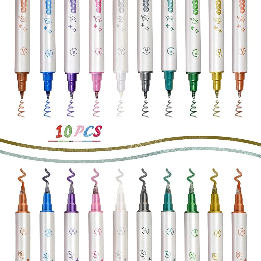 Metallic Dual Tip Marker Pens, Doodle Dazzle Paint Markers Set of 10 Vibrant Colors Permanent Markers Suitable for Rock Painting 
Metallic Dual Tip Marker Pens, Doodle Dazzle Paint Markers Set of 10 Vibrant Colors Permanent Markers Suitable for Rock Painting
