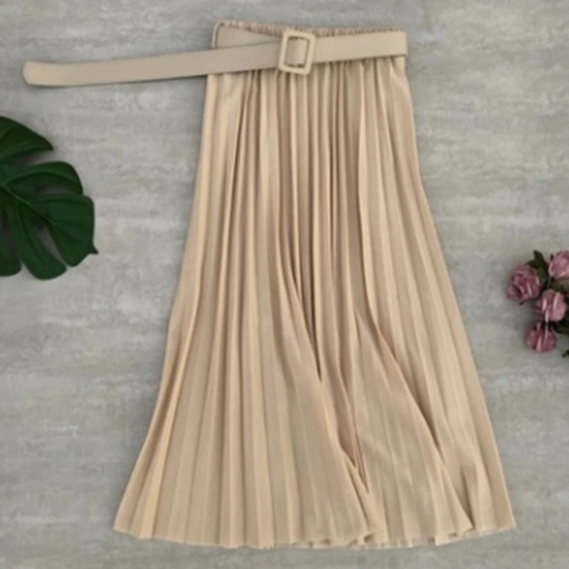 Women Pleated Skirt Casual High Waist Solid Color Belted Ladies Middle Skirt Vintage Simple Mujer Faldas Fashion
Women Pleated Skirt Casual High Waist Solid Color Belted Ladies Middle Skirt Vintage Simple Mujer Faldas Fashion