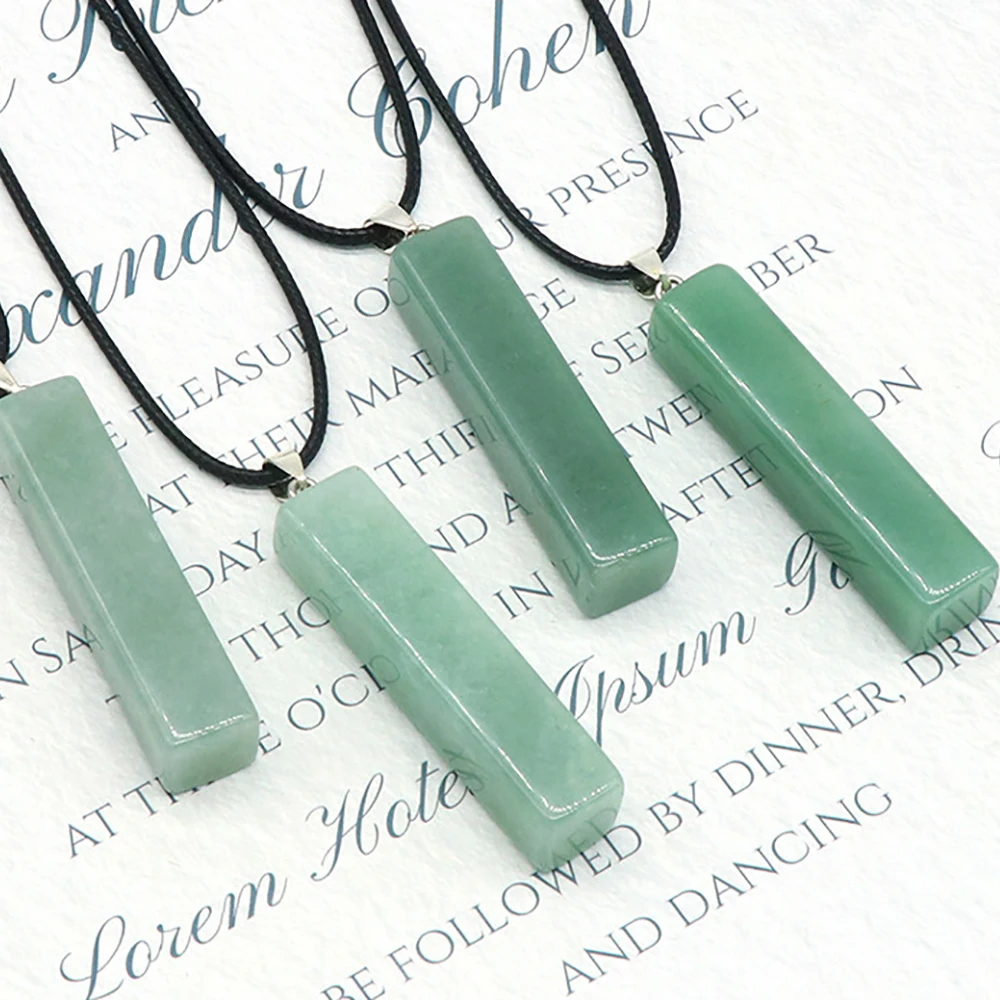 

Natural Green Aventurine Bar Stone Pendant Necklace Healing Crystals Gemstone Rectangle Shape Energy Pendants for Couples