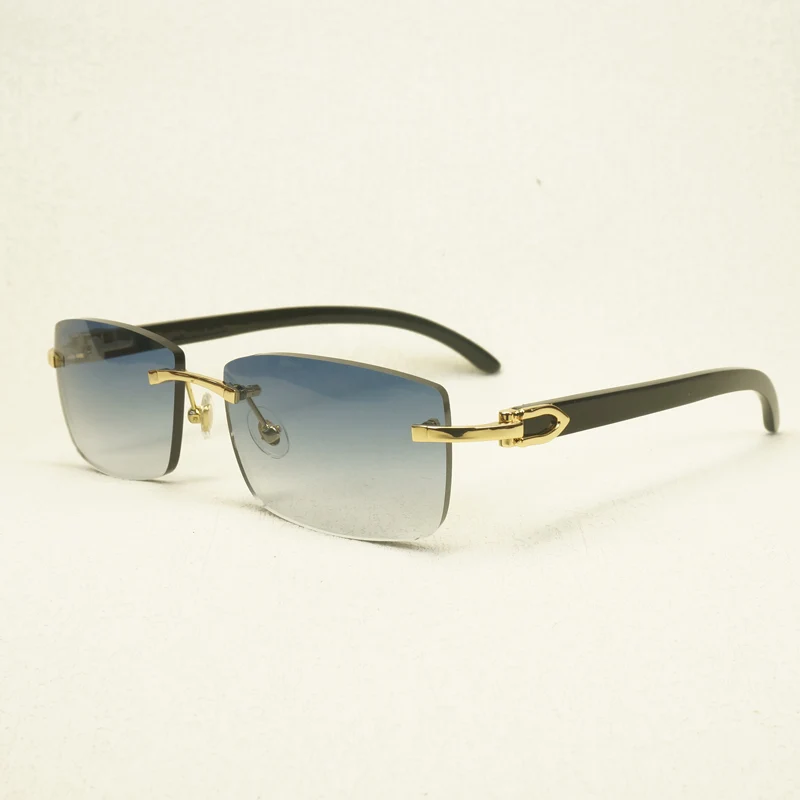 

Vintage Rimless Sunglasses Men Women Metal Frame Natural Buffalo Horn Eyeglasses Shades Oculos Gafas Accessories with Case