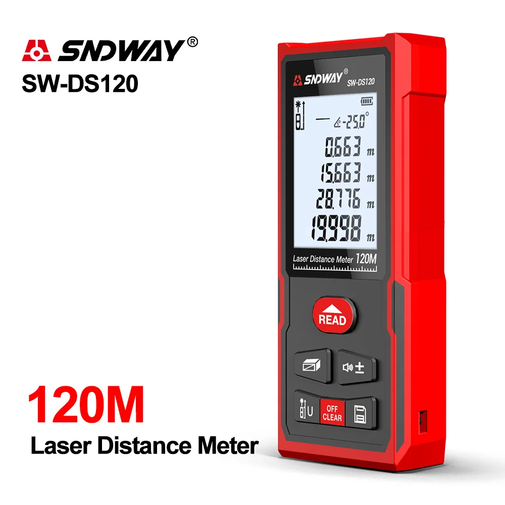 Лазерный дальномер SNDWAY 120 м, лазерный дальномер, красный дальномер, лазерная рулетка, дальномер, строительный измерительный прибор, линейка
Лазерный дальномер SNDWAY 120 м, лазерный дальномер, красный дальномер, лазерная рулетка, дальномер, строительный измерительный прибор, линейка