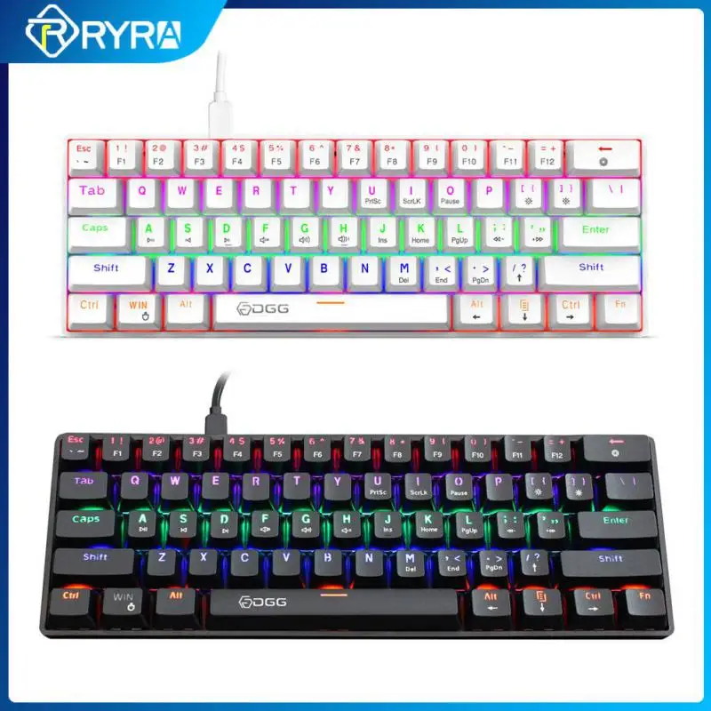 

Игровая Проводная Механическая клавиатура RYRA, RGB светодиодная подсветка, 61 клавиша, синий переключатель, зеленая осевая цветная клавиатура,...