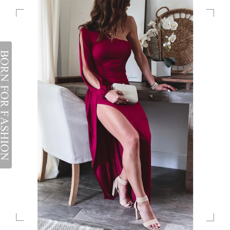 2023 One Shoulder Dress Elegant Sexy Artifical Silk Temperament Solid Color Half Sleeve Split Evening Evening Club Party Dress
2023 One Shoulder Dress Elegant Sexy Artifical Silk Temperament Solid Color Half Sleeve Split Evening Evening Club Party Dress