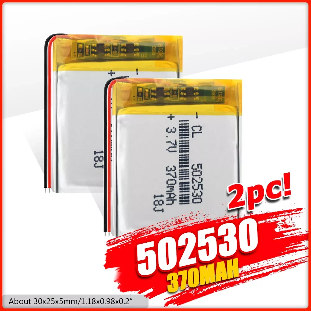 1/2/4 Pcs Rechargeable 370mAh Li-po Battery 3.7V Lithium Li-ion Polymer Batteries 30x25x5mm 502530 Li-polymer Bateria With PCB 
1/2/4 Pcs Rechargeable 370mAh Li-po Battery 3.7V Lithium Li-ion Polymer Batteries 30x25x5mm 502530 Li-polymer Bateria With PCB