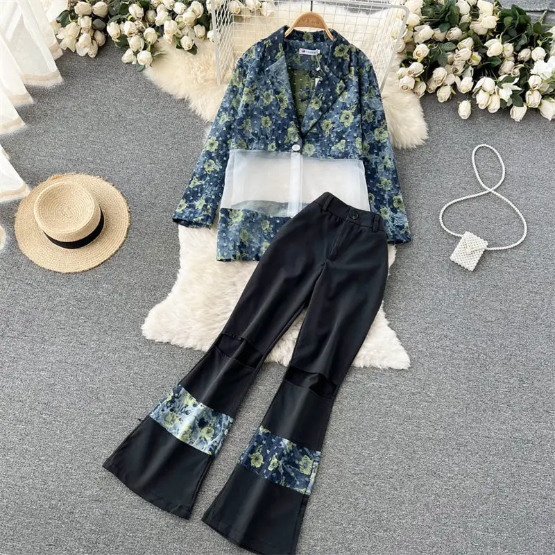 Fashion Catwalk Suit Women's Design Contrast Color Stitching Ladies Print Blazer Jacket Hollow Wide Leg Pants Two Piece Set H655
Fashion Catwalk Suit Women's Design Contrast Color Stitching Ladies Print Blazer Jacket Hollow Wide Leg Pants Two Piece Set H655