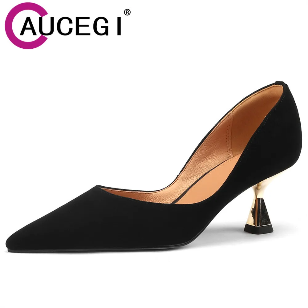 

Aucegi Concise Patent Leather Wedding Bride Shoes Women Kitten High Heels Spring Suede Shallow Party Basic Pointed Toe Pumps