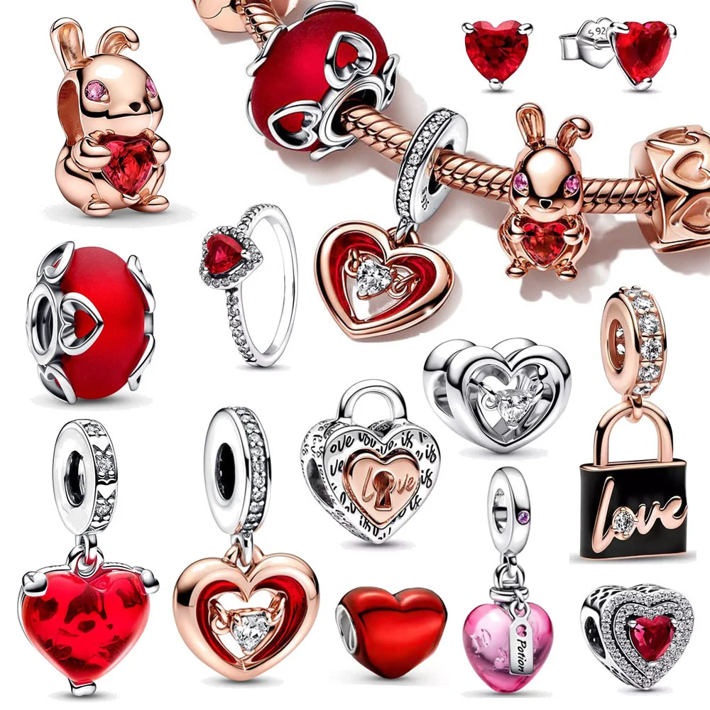 

Gorgeous S925 Silver Pink Love Potion Red Murano Glass Heart Dangle Charm Fit Bracelet & Bangle Women Fine Jewelry Gift