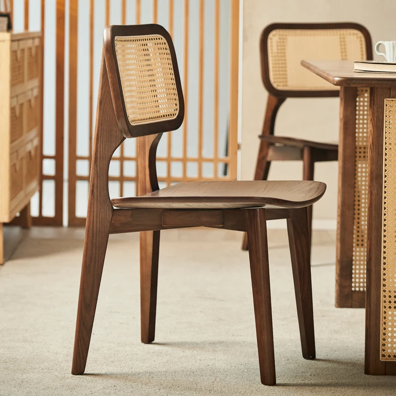 

Solid wood dining chairs, household restaurants, rattan woven backrest stools, desks, restaurants, hotels, Nordic modern
