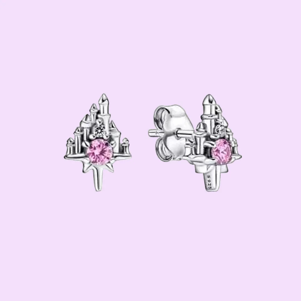 

925 Silver Clear Sparkling Castle Stud Earrings fit for Pandora Classic Anniversary Original Ladies Jewelry Gift