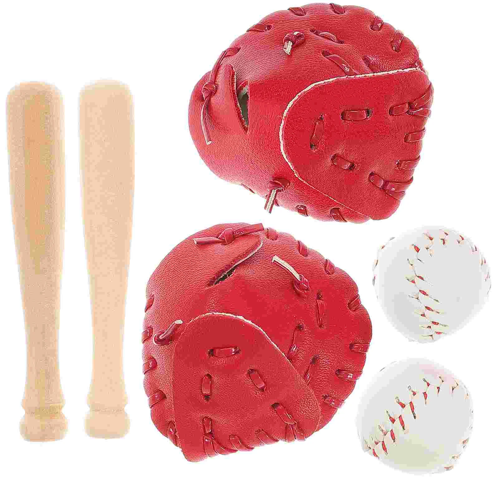 

2 Sets Baseball Bat Glove Miniature Playset Miniatures House Kids Pretend Accessories Toys Cloth Crafts Child Wooden Role