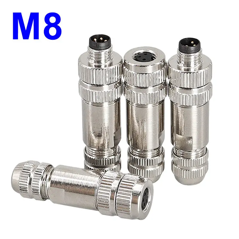 Разъем датчика M8, водонепроницаемый металлический щит, Авиационная вилка, кодирование 3/4/5/6/8 контактов 
Разъем датчика M8, водонепроницаемый металлический щит, Авиационная вилка, кодирование 3/4/5/6/8 контактов