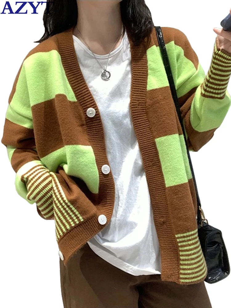 AZYT Panelled Striped Knitted Cardigan Female Autumn Winter V Neck Women Sweater Coat Soft Knitwear Pull Femme y2k Clothes
AZYT Panelled Striped Knitted Cardigan Female Autumn Winter V Neck Women Sweater Coat Soft Knitwear Pull Femme y2k Clothes