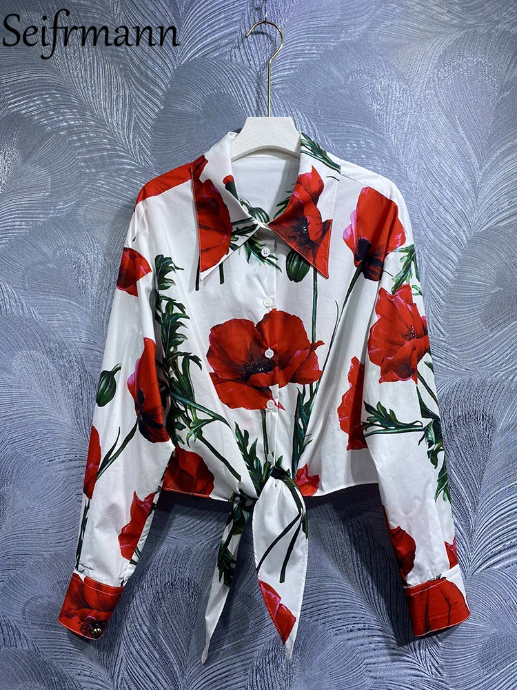 Seifrmann High Quality Spring Women Fashion Runway Cotton Shirts Lantern Sleeve Bow Safflower Floral Printed Loose Blouses Tops
Seifrmann High Quality Spring Women Fashion Runway Cotton Shirts Lantern Sleeve Bow Safflower Floral Printed Loose Blouses Tops