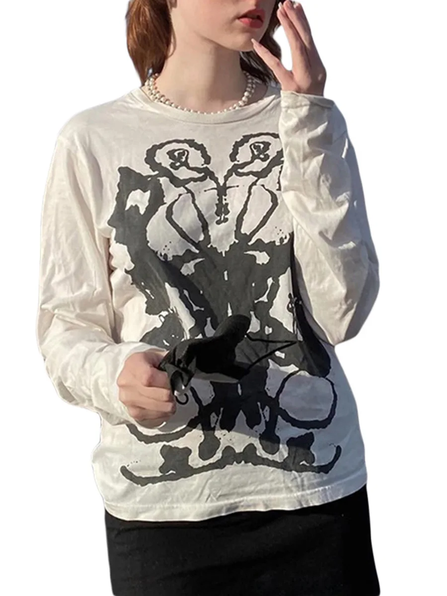 Women Trendy T-Shirt Abstract Print Round-Neck Long Sleeve Relaxed-Fit Casual Tops for Females S M L White
Women Trendy T-Shirt Abstract Print Round-Neck Long Sleeve Relaxed-Fit Casual Tops for Females S M L White