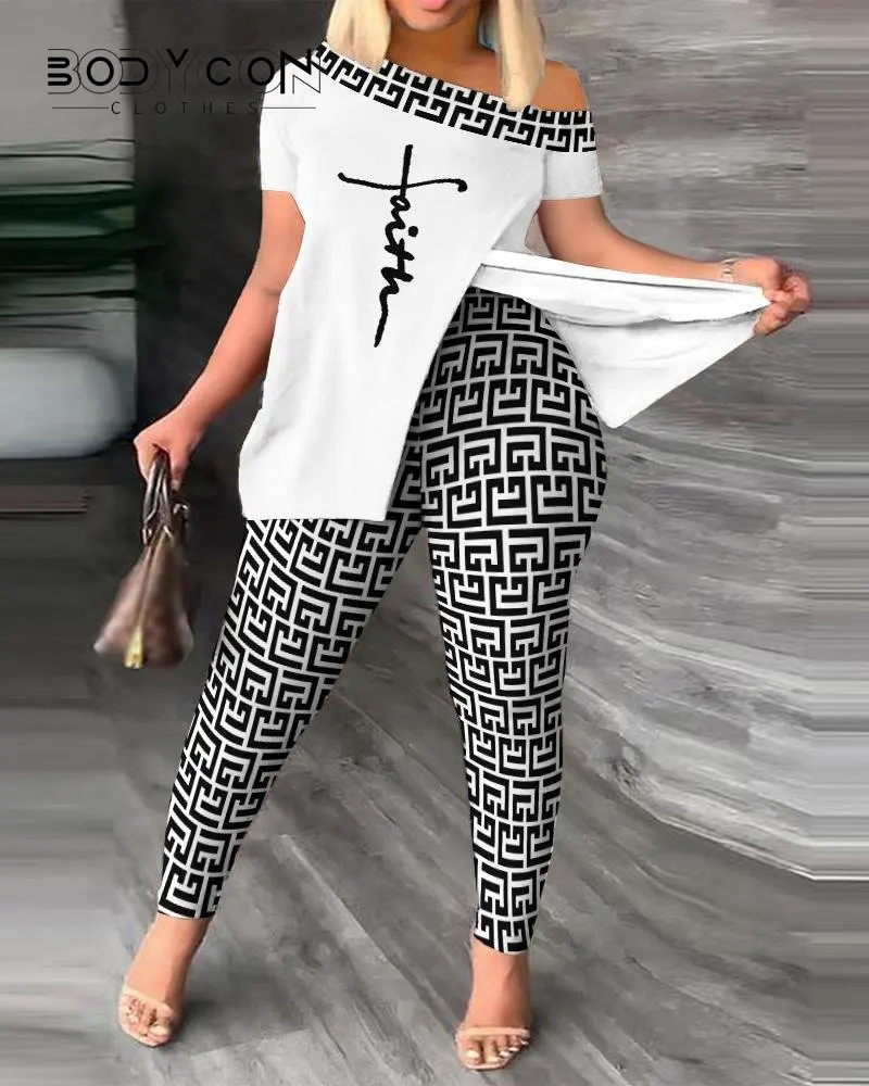 Summer Fashion Printed Two Piece Set Women Causa Off Shoulder Short Sleeve Split T-Shirt Leggings Slim 2 Piece Suit Women
Summer Fashion Printed Two Piece Set Women Causa Off Shoulder Short Sleeve Split T-Shirt Leggings Slim 2 Piece Suit Women