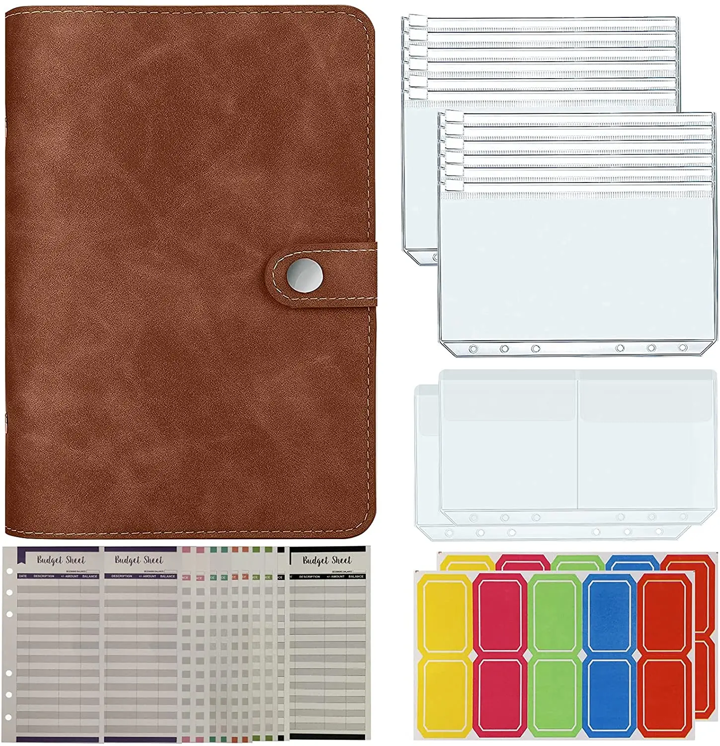 29PCS A6 Budget Planner Organizer Budget Binder with Cash Envelopes,6 Ring Leather Binder Cover with 14 PCS Binder Pockets
29PCS A6 Budget Planner Organizer Budget Binder with Cash Envelopes,6 Ring Leather Binder Cover with 14 PCS Binder Pockets