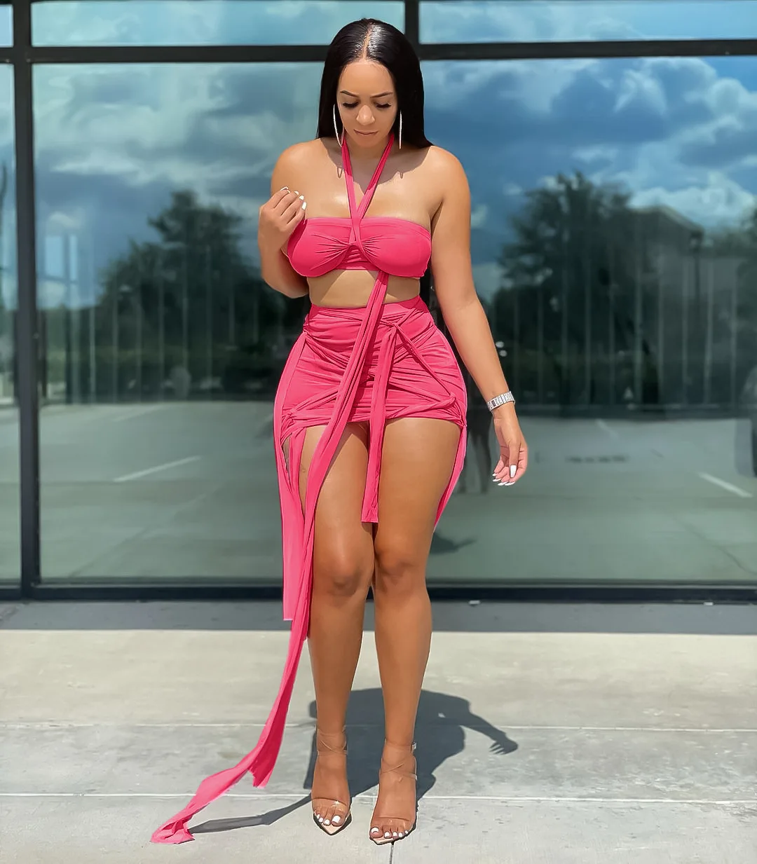 Sexy Two Piece Set 2022 Summer Women Mesh Halter Backless Crop Top Bandage Skirt Matching Set Streetwear Party Nightclub Outfits
Sexy Two Piece Set 2022 Summer Women Mesh Halter Backless Crop Top Bandage Skirt Matching Set Streetwear Party Nightclub Outfits