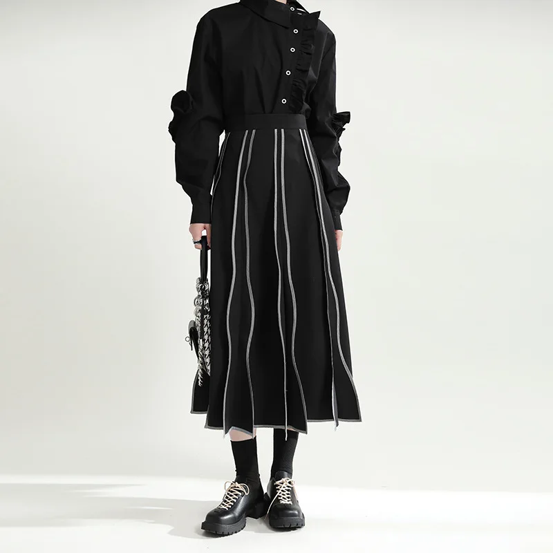 

Женская драпированная юбка-трапеция Y2K, осенняя юбка неправильной формы с высокой талией, трапециевидная облегающая юбка средней длины в ретро-стиле, 2023