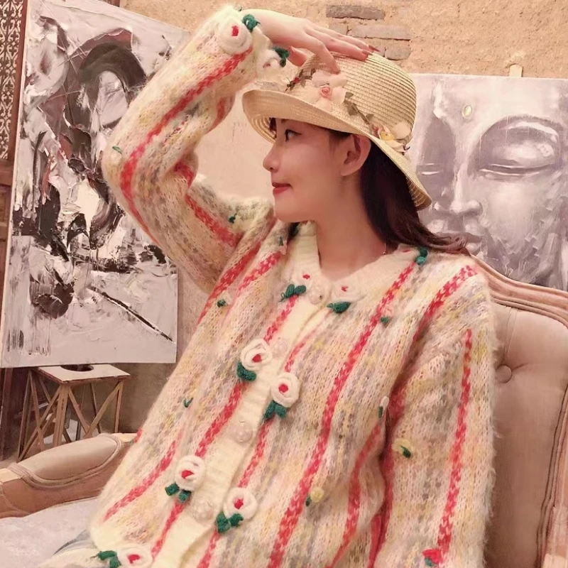 Korean Thick Women Rainbow Sweater Autumn Winter Vintage Solid Crochet Floral Single-breasted Long Sleeve Knitted Cardigan
Korean Thick Women Rainbow Sweater Autumn Winter Vintage Solid Crochet Floral Single-breasted Long Sleeve Knitted Cardigan