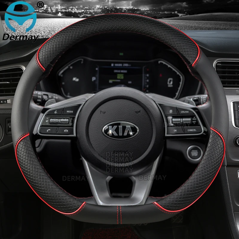 Из искусственной кожи DERMAY чехол рулевого колеса автомобиля для Kia Stonic KX1 2017 ~ 2021