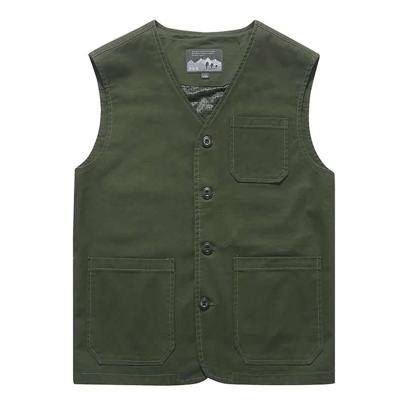 

Plus Size 7XL 8XL Vest Men Spring Casual Mens Vest Cotton Breathable Waistcoat Men Multi-pockets Collarless Fishing Vest