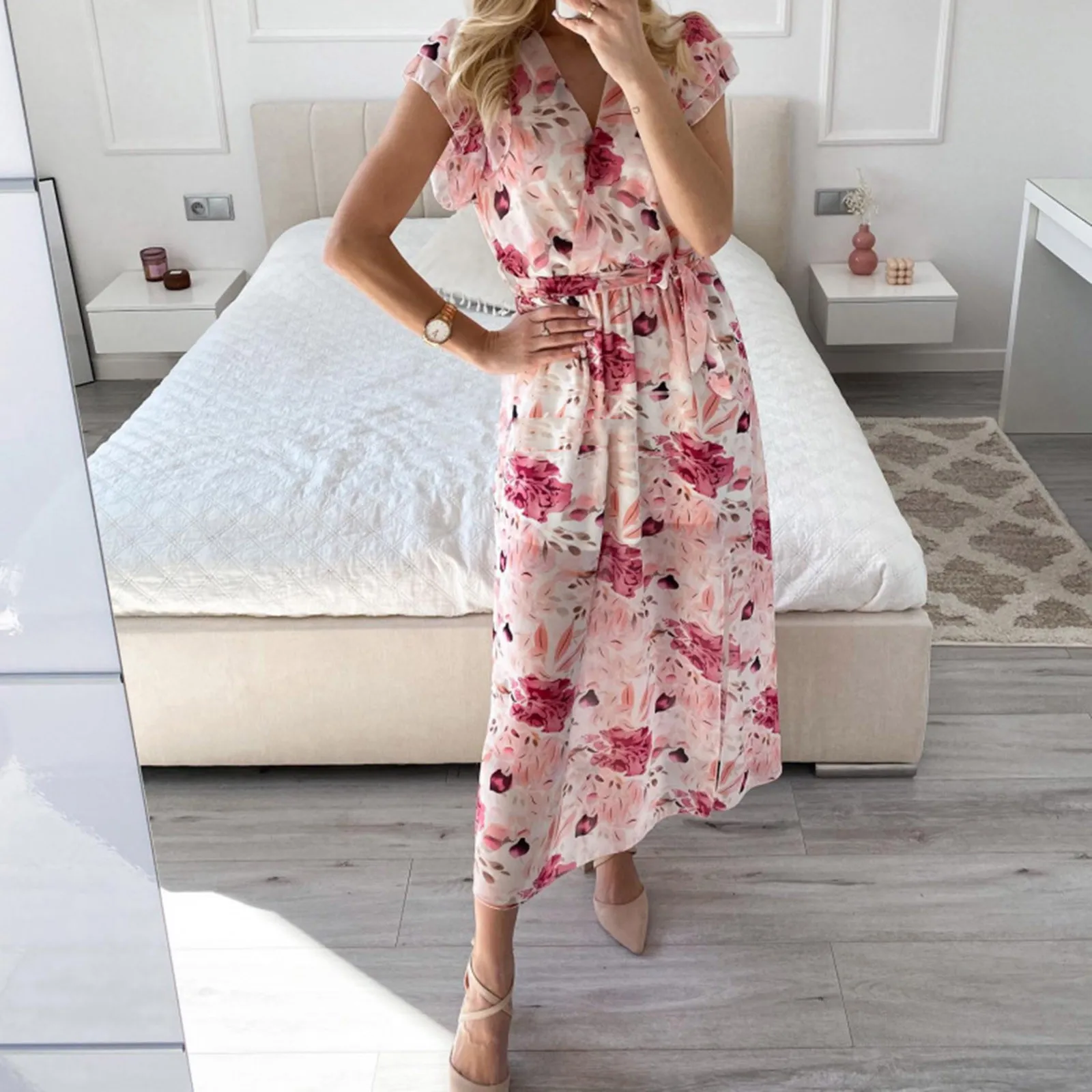Женские Элегантные Платья с цветочным принтом и рукавами-фонариками для женщин, длинные платья для женщин, розовые фотоплатья для женщин 
Женские Элегантные Платья с цветочным принтом и рукавами-фонариками для женщин, длинные платья для женщин, розовые фотоплатья для женщин