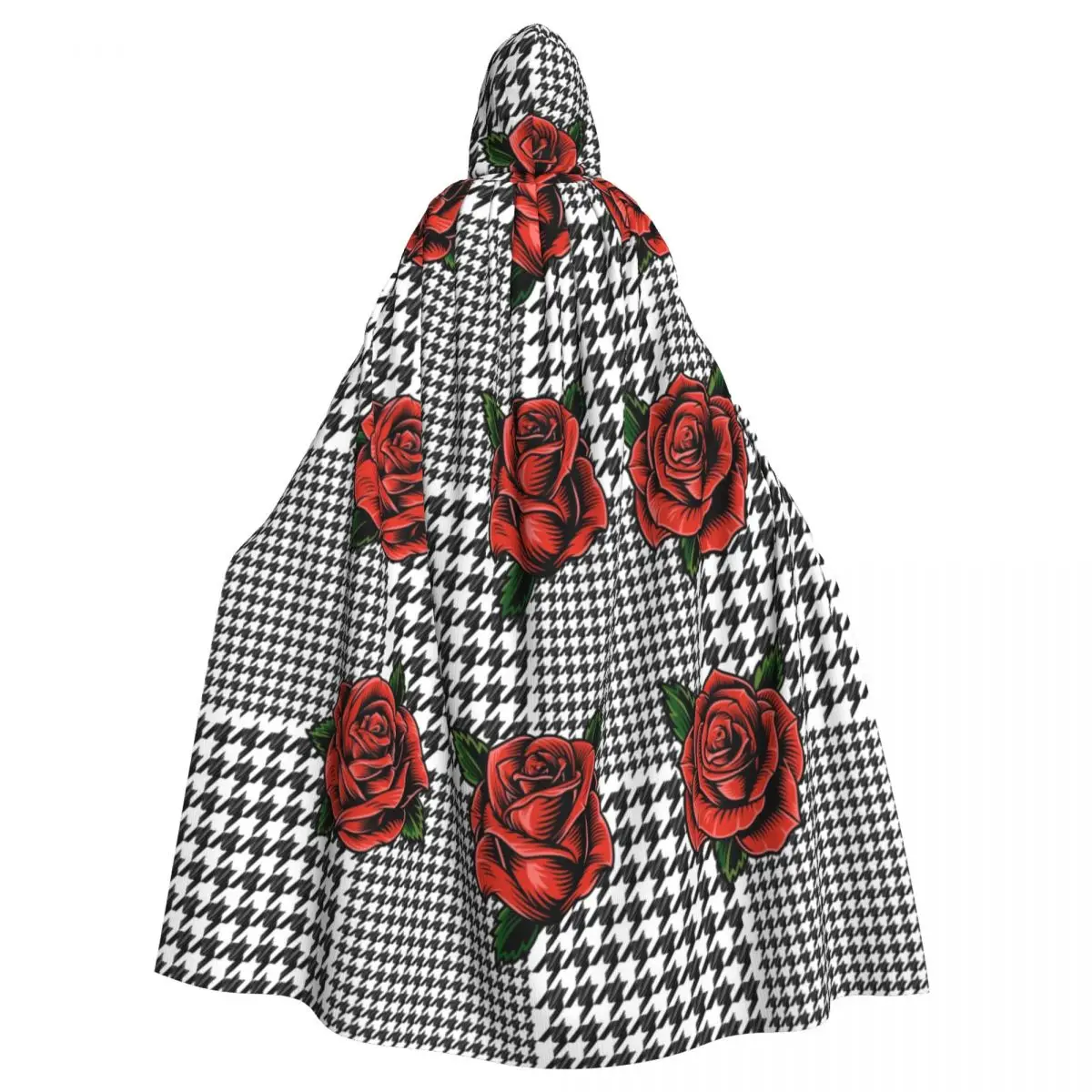 

Plaid Lattice And Rose Hooded Cloak Polyester Unisex Witch Cape Costume Accessory