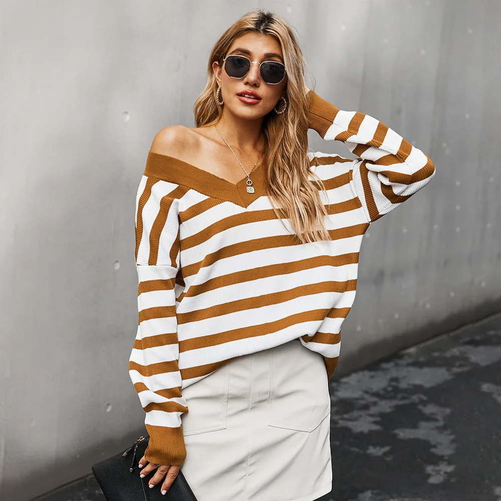 Sweaters Women Casual V-neck Stripe Jumpers Pullovers Spring Autumn Women Warm Sweater Cashmere Knitwear Bottoming Shirt Top
Sweaters Women Casual V-neck Stripe Jumpers Pullovers Spring Autumn Women Warm Sweater Cashmere Knitwear Bottoming Shirt Top